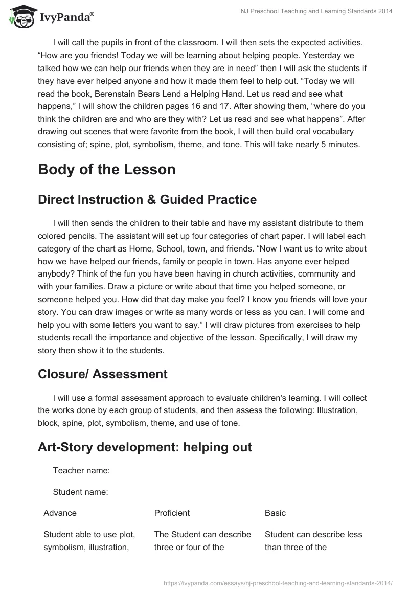 NJ Preschool Teaching and Learning Standards 2014. Page 2
