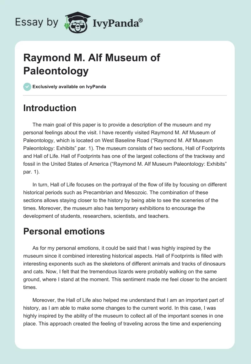 Raymond M. Alf Museum of Paleontology. Page 1