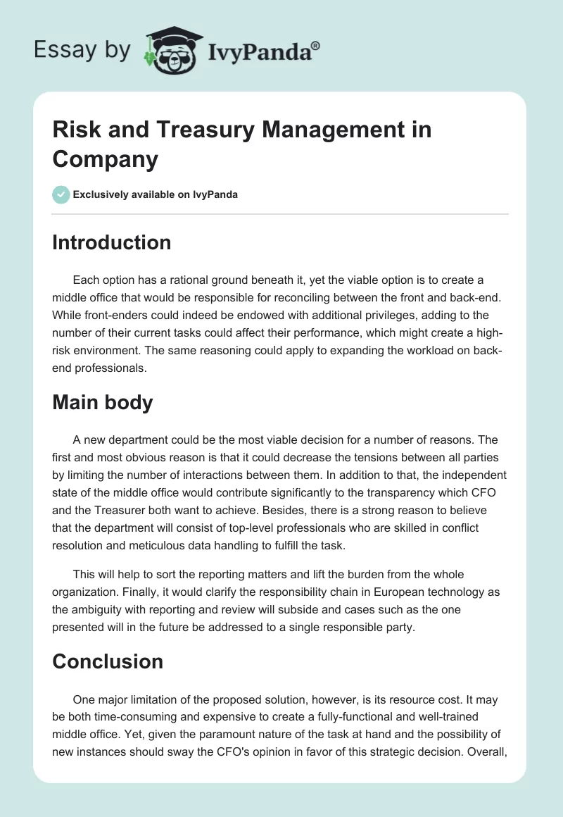 Risk and Treasury Management in Company. Page 1