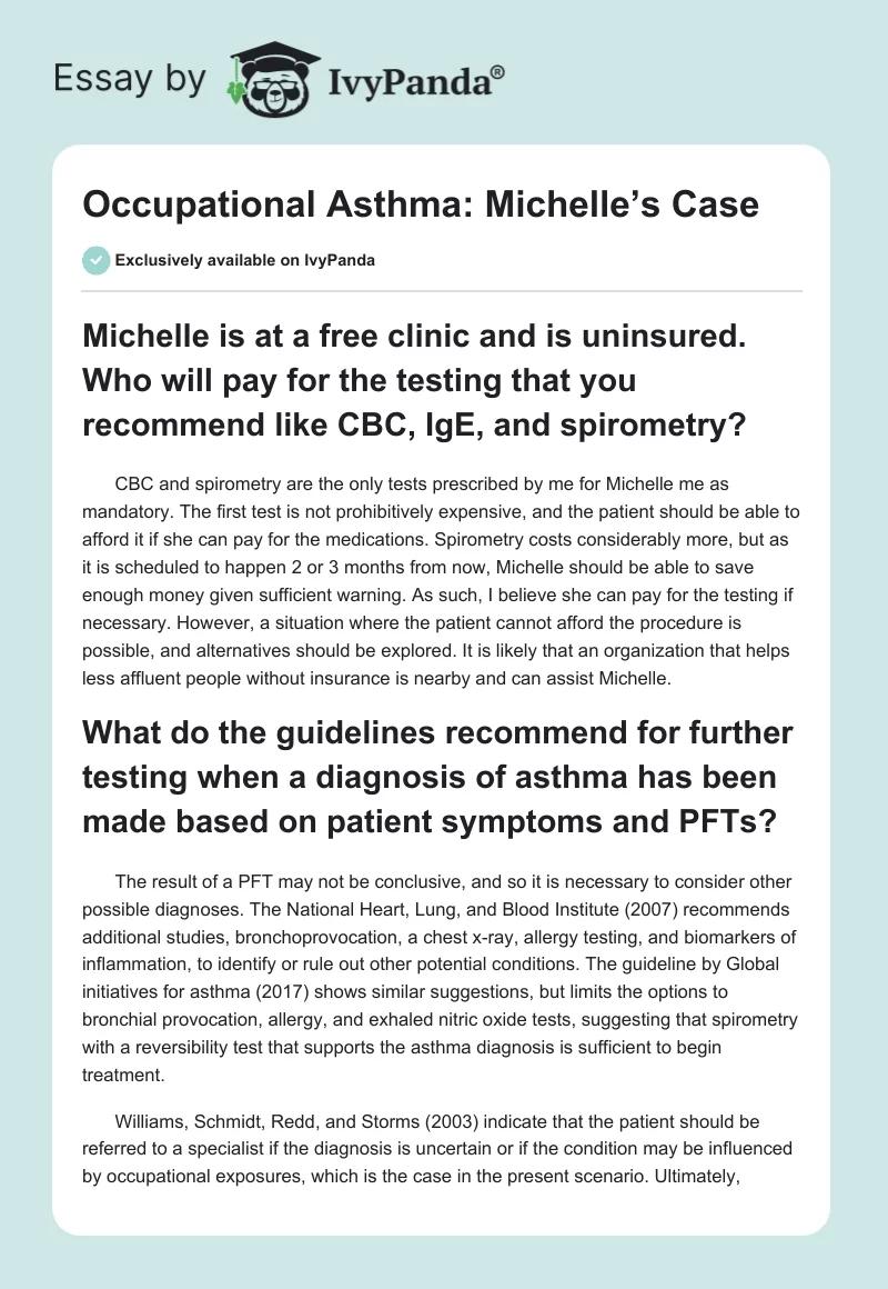 Occupational Asthma: Michelle’s Case. Page 1