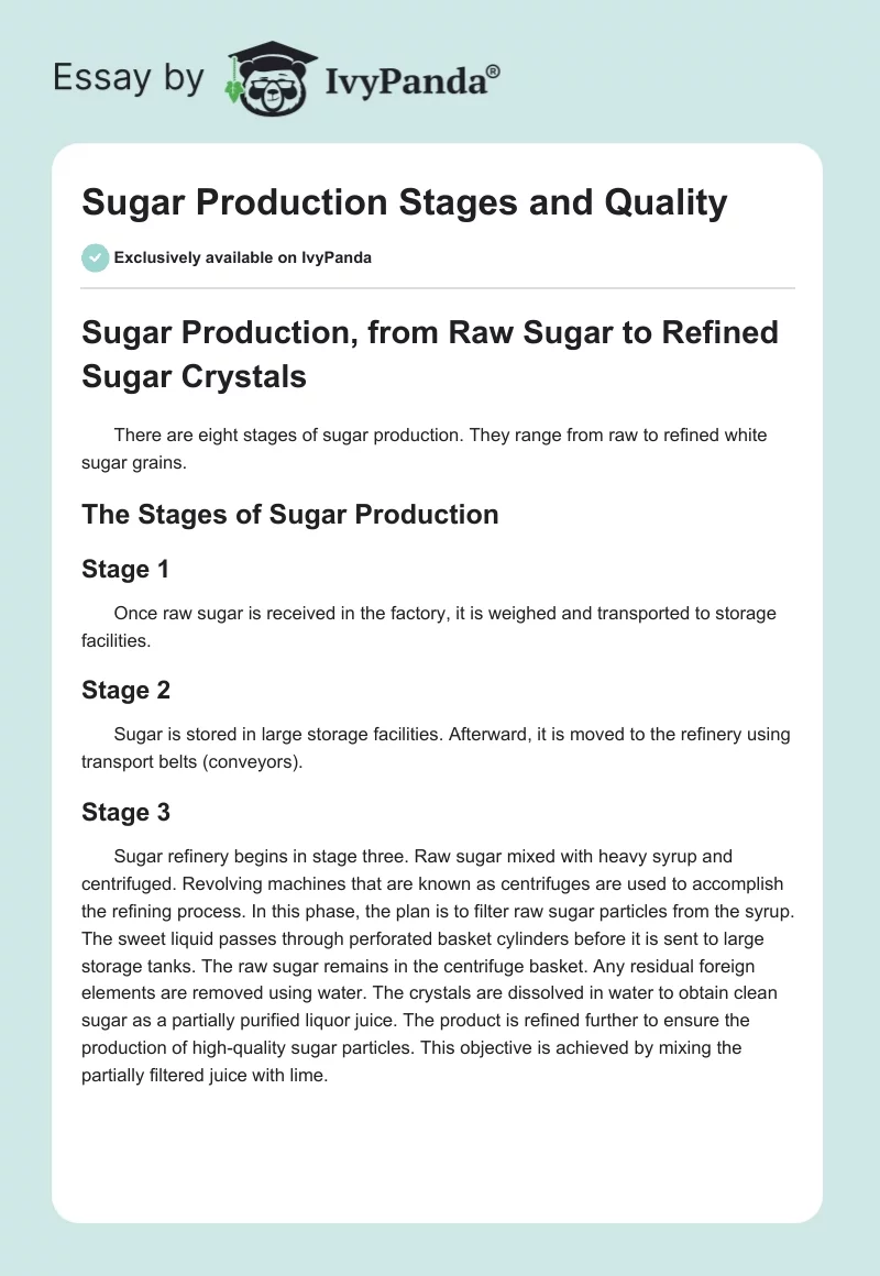 Sugar Production Stages and Quality. Page 1