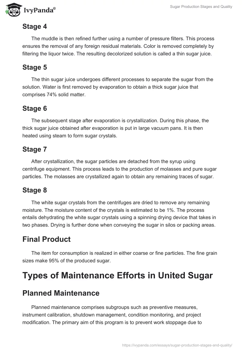 Sugar Production Stages and Quality. Page 2