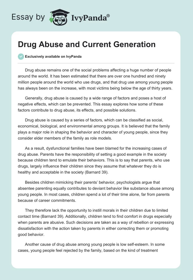 Drug Abuse and Current Generation. Page 1