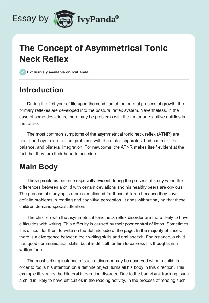 The Concept of Asymmetrical Tonic Neck Reflex. Page 1
