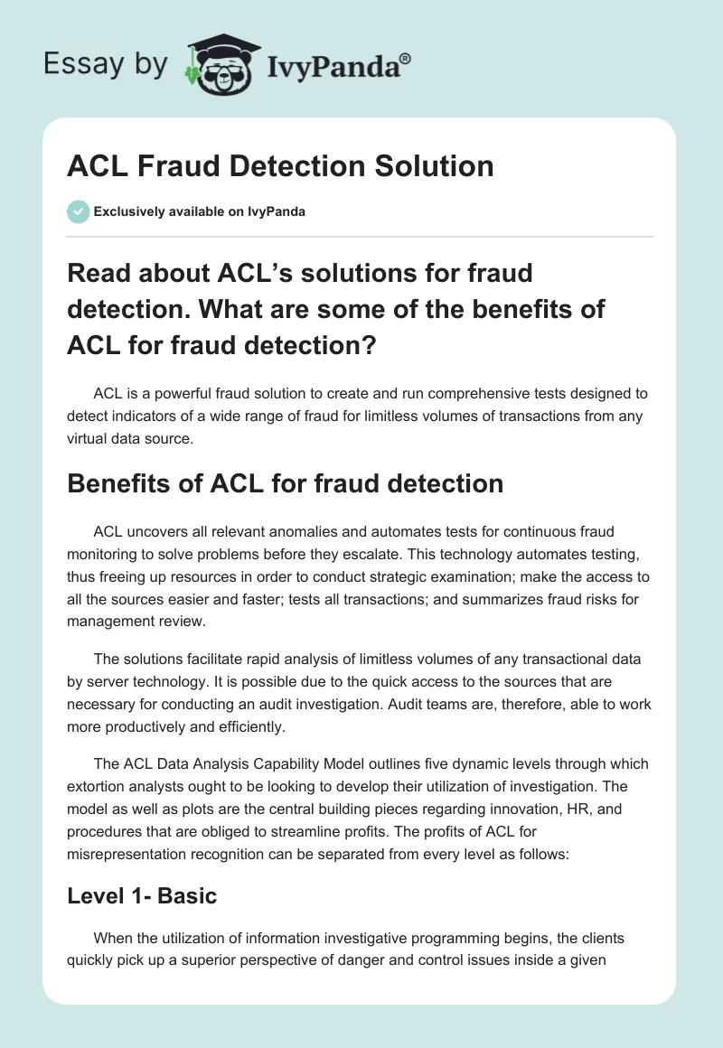 ACL Fraud Detection Solution. Page 1