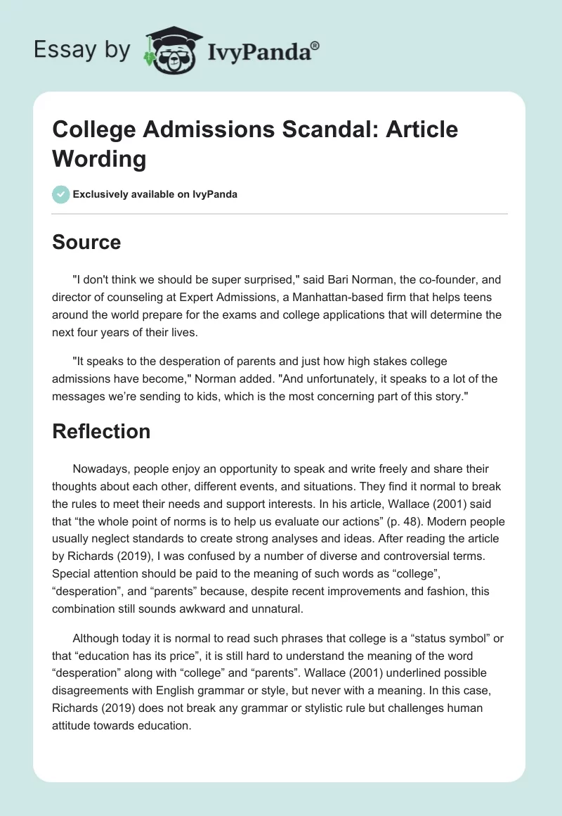 College Admissions Scandal: Article Wording. Page 1
