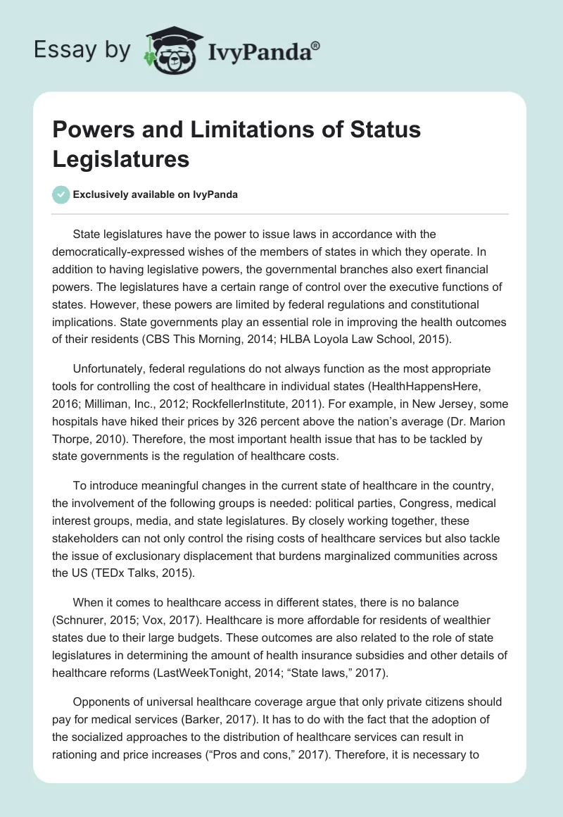 Powers and Limitations of Status Legislatures. Page 1