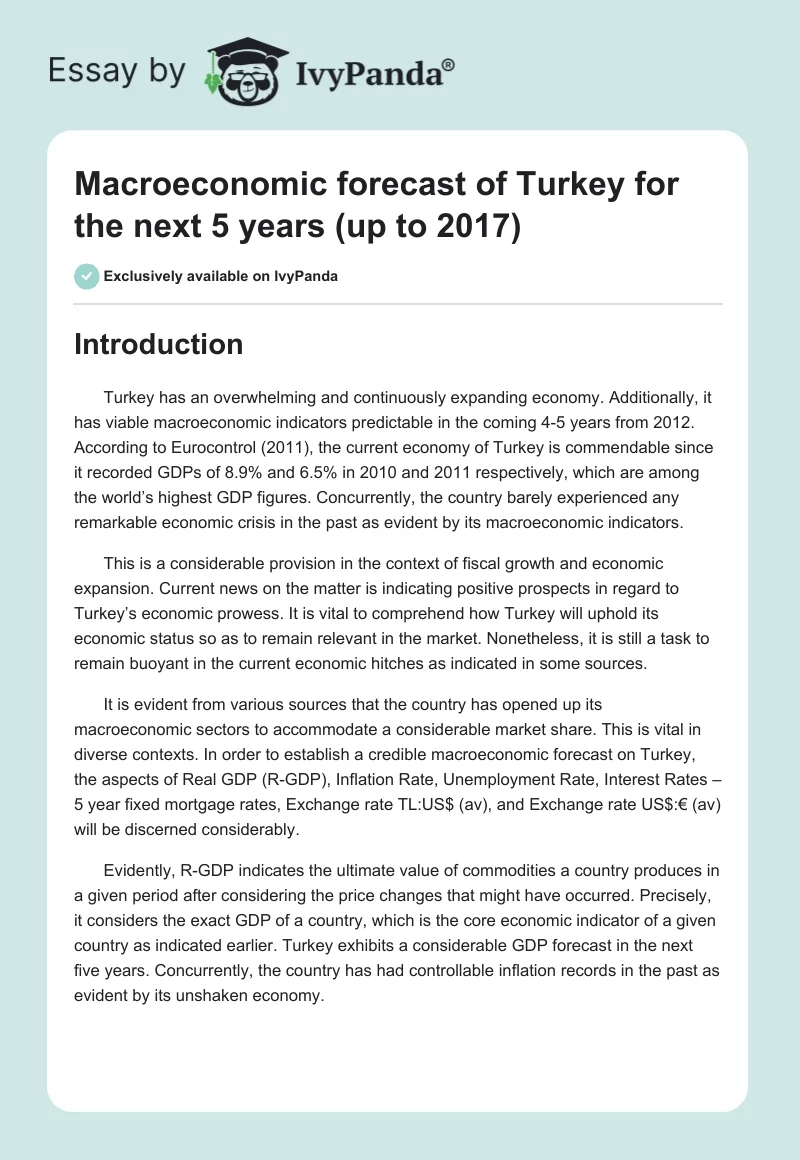 Macroeconomic forecast of Turkey for the next 5 years (up to 2017). Page 1