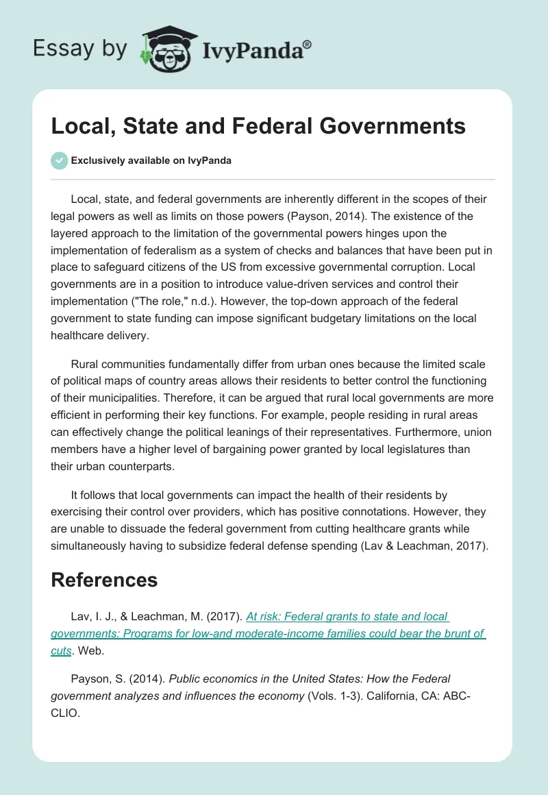 Local, State and Federal Governments. Page 1