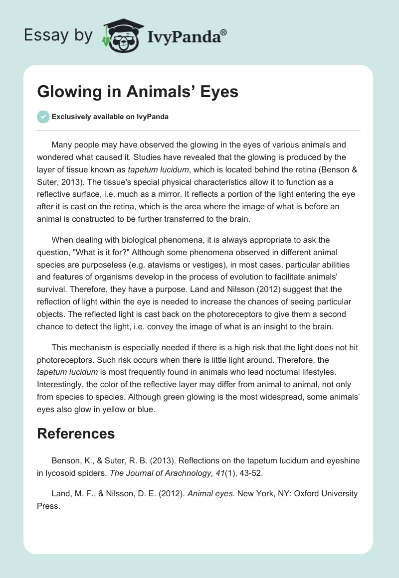 Glowing in Animals’ Eyes. Page 1
