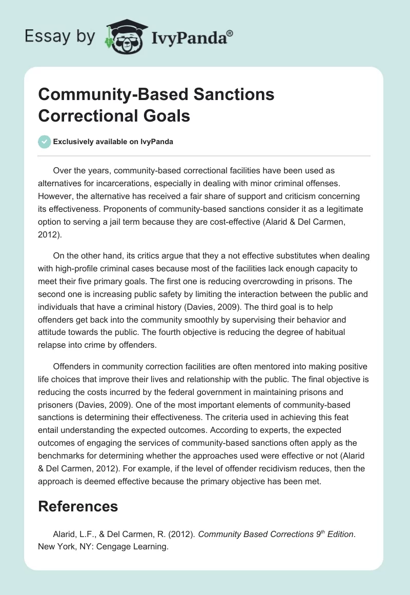 Community-Based Sanctions Correctional Goals. Page 1