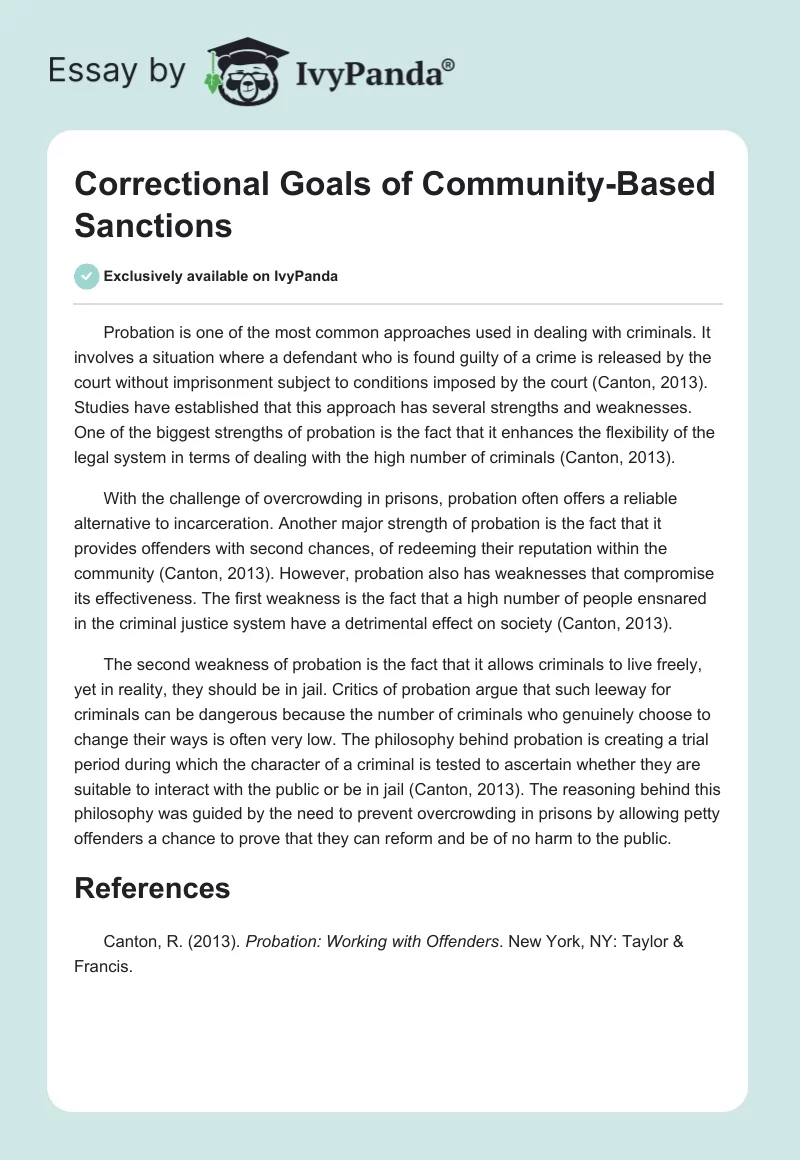 Correctional Goals of Community-Based Sanctions. Page 1