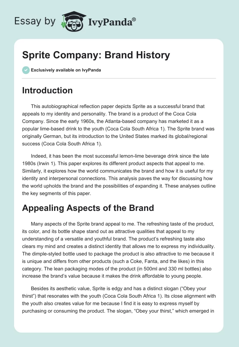Sprite Company: Brand History. Page 1