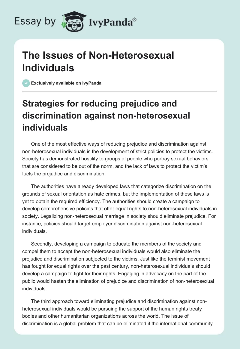 The Issues of Non-Heterosexual Individuals. Page 1