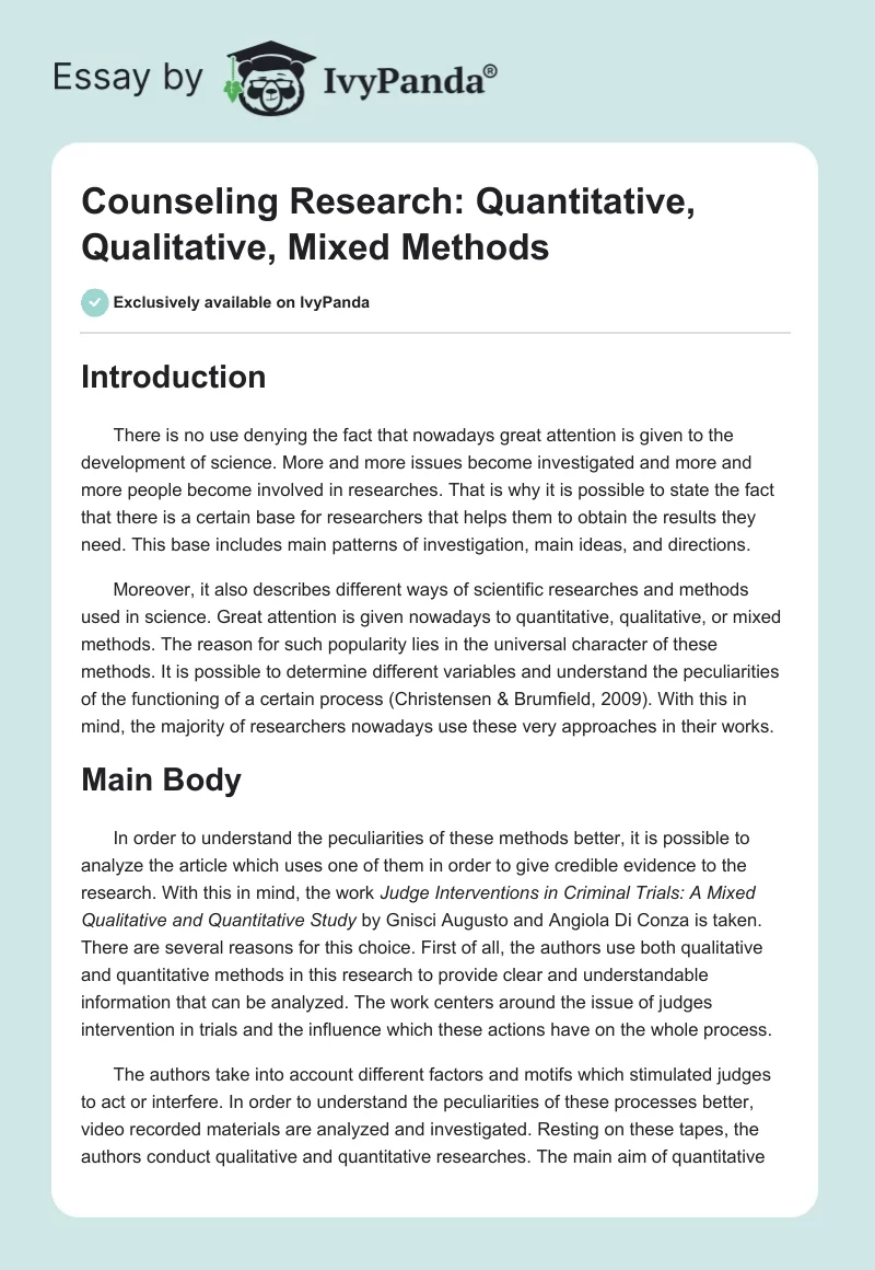 Counseling Research: Quantitative, Qualitative, Mixed Methods. Page 1
