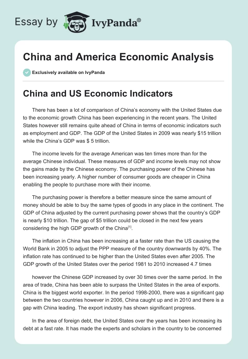 China and America Economic Analysis. Page 1