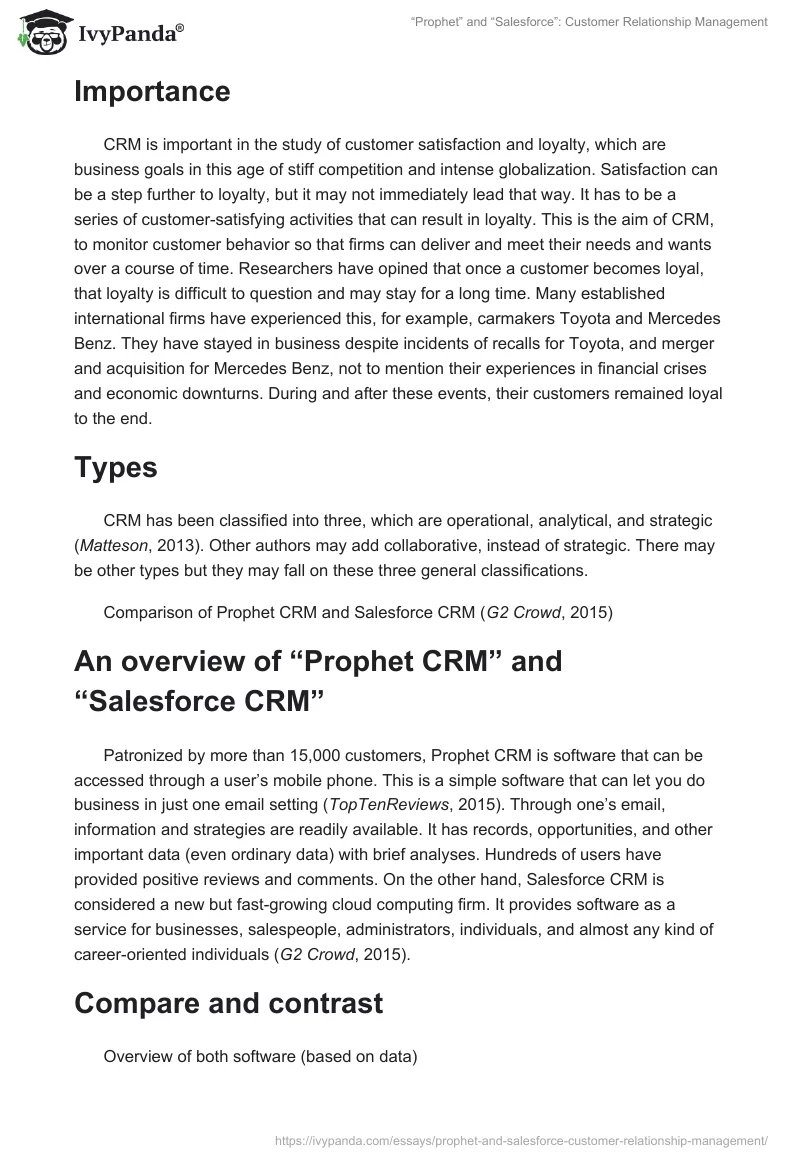 “Prophet” and “Salesforce”: Customer Relationship Management. Page 2