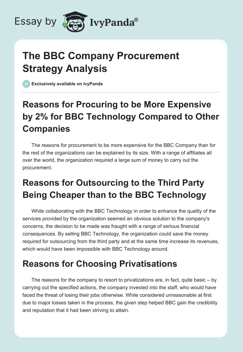 The BBC Company Procurement Strategy Analysis. Page 1