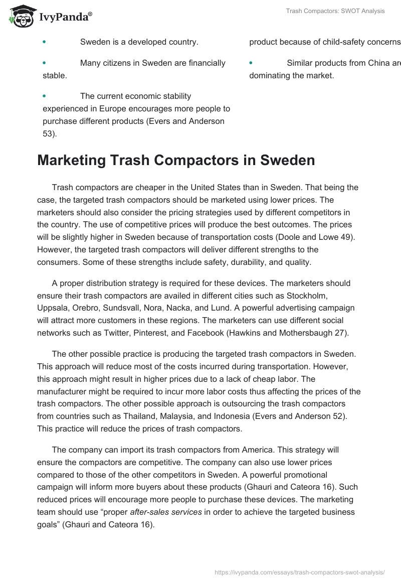Trash Compactors: SWOT Analysis. Page 2
