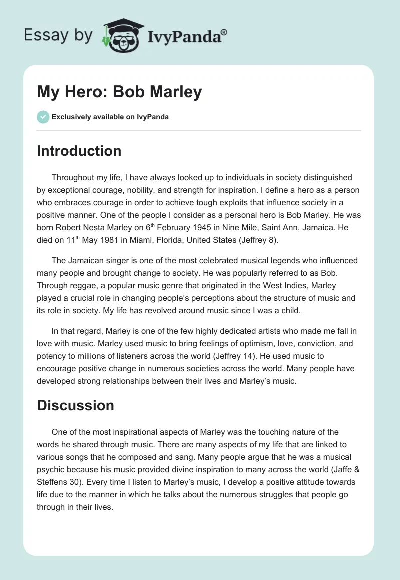 My Hero: Bob Marley. Page 1