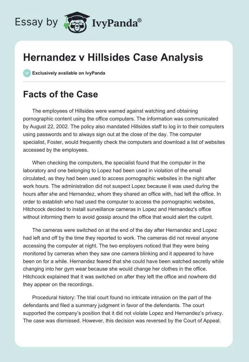 Hernandez v Hillsides Case Analysis. Page 1