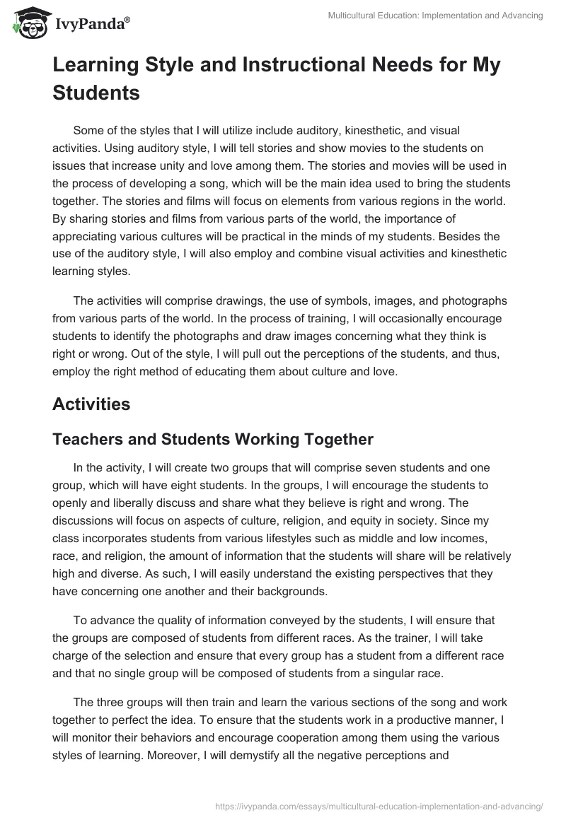 Multicultural Education: Implementation and Advancing. Page 2
