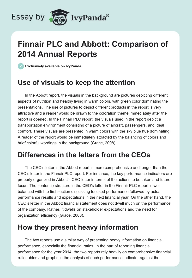 Finnair PLC and Abbott: Comparison of 2014 Annual Reports. Page 1