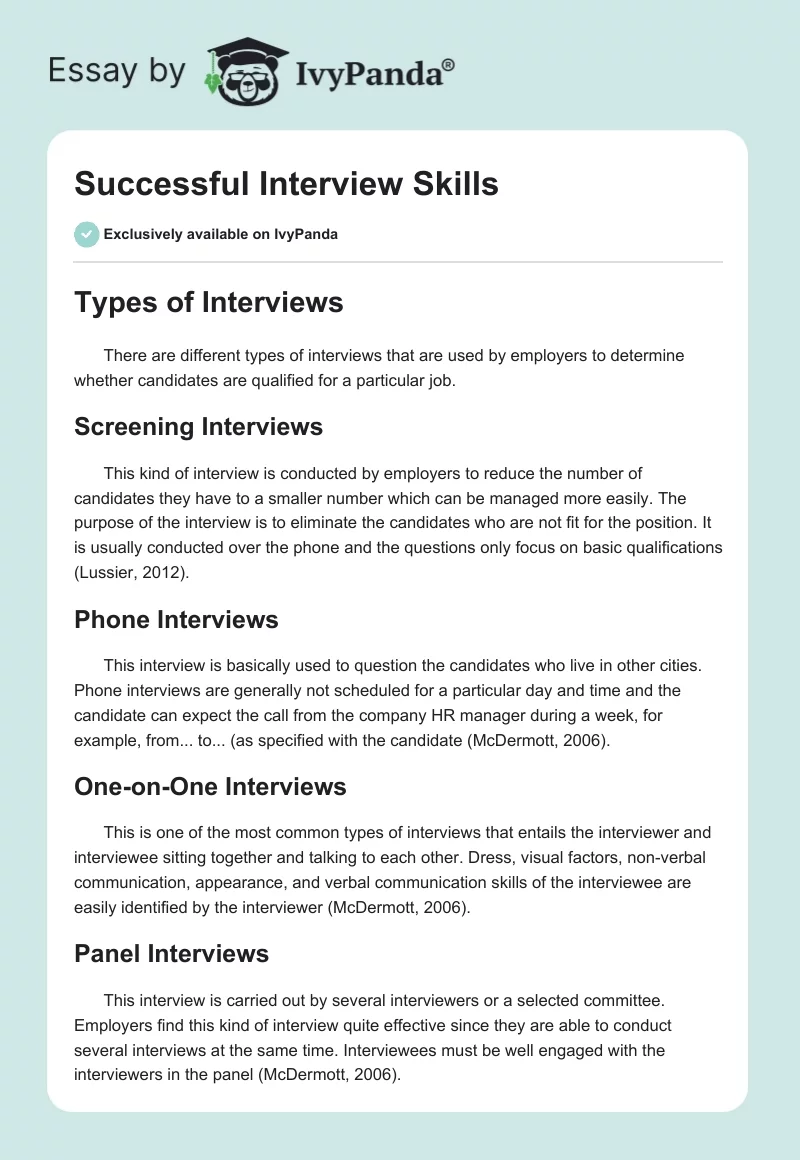 Successful Interview Skills. Page 1