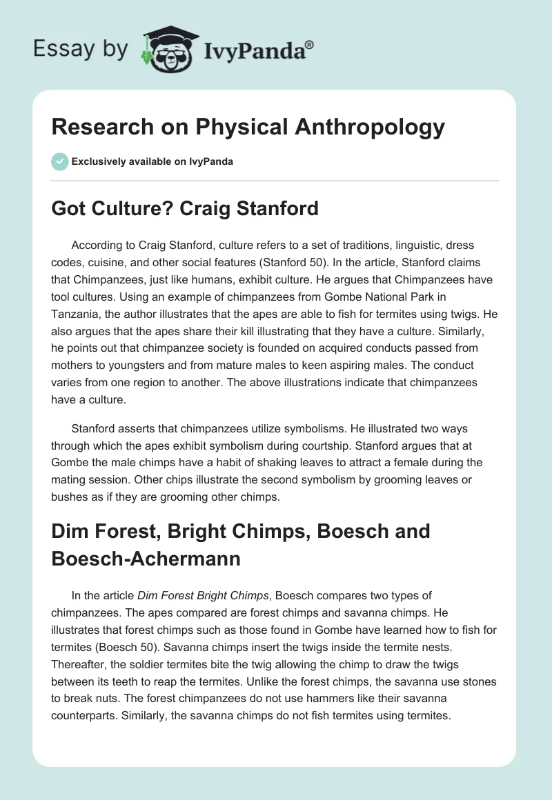 Research on Physical Anthropology. Page 1