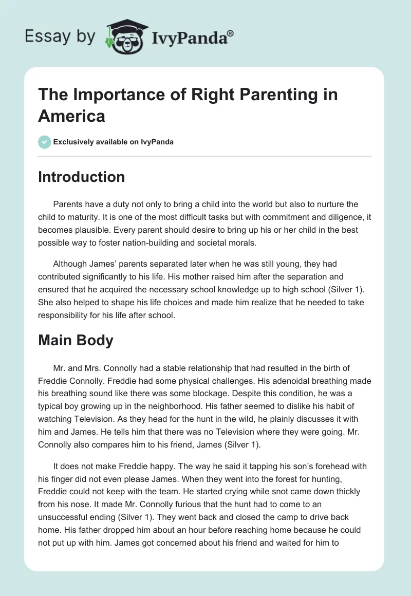 The Importance of Right Parenting in America. Page 1
