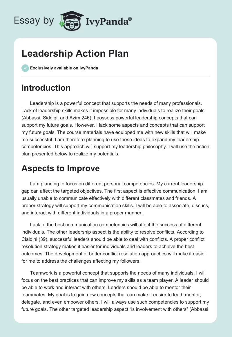 leadership action plan essay