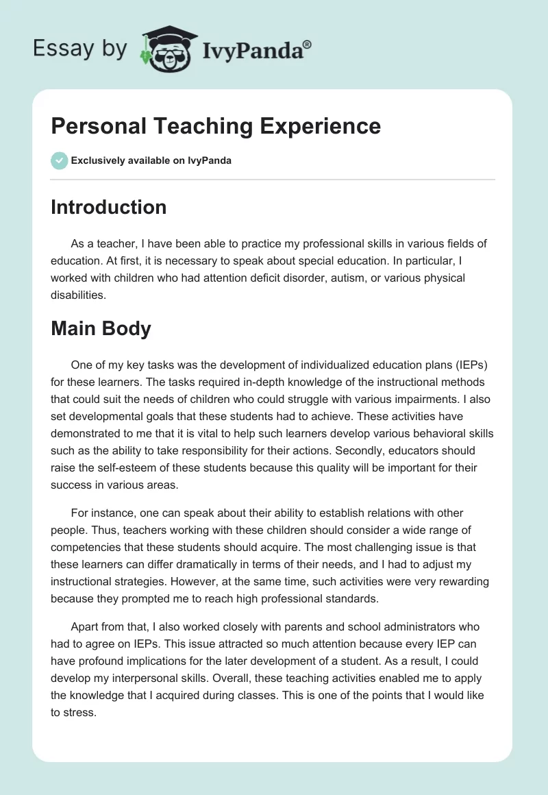 demo teaching experience essay brainly
