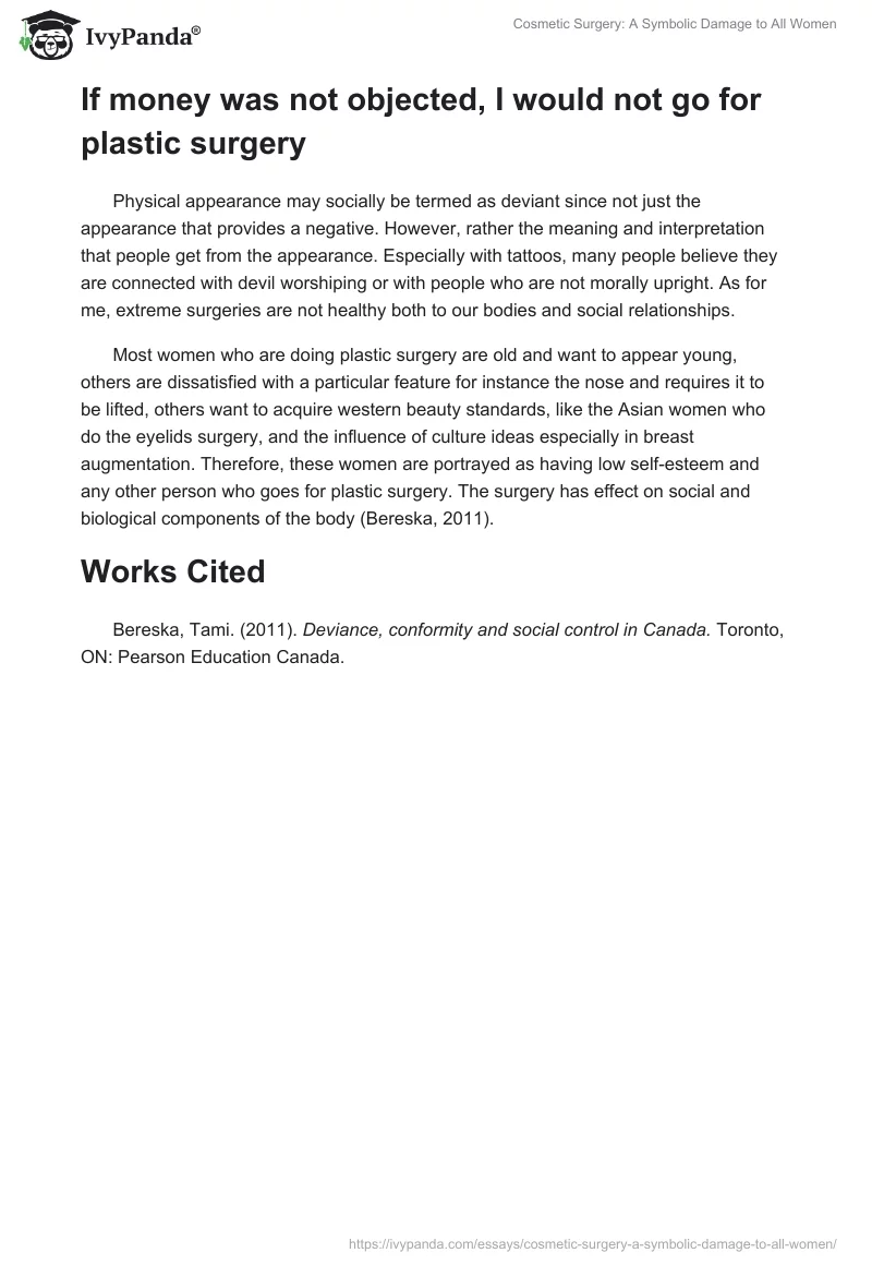 Cosmetic Surgery: A Symbolic Damage to All Women. Page 3