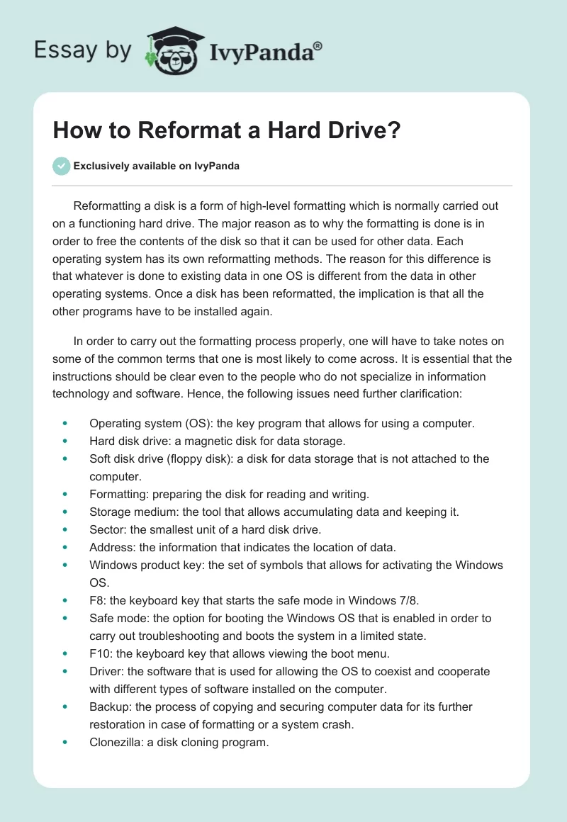 How to Reformat a Hard Drive?. Page 1