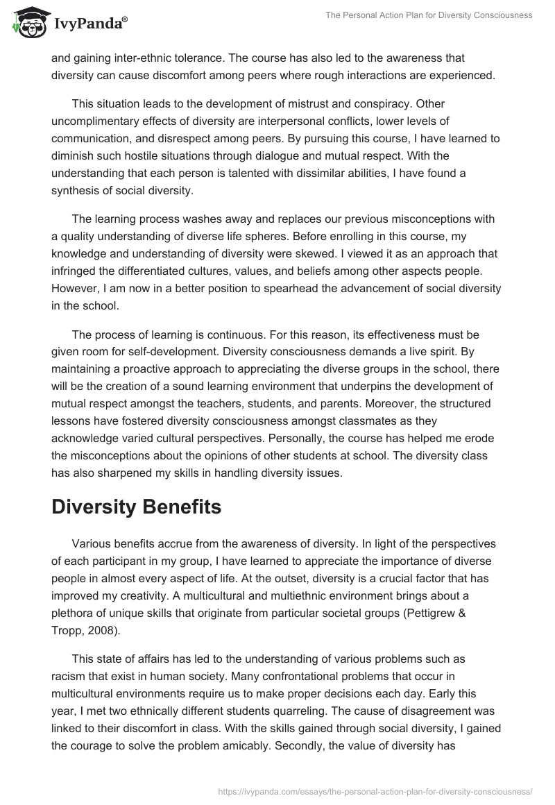 The Personal Action Plan for Diversity Consciousness. Page 2
