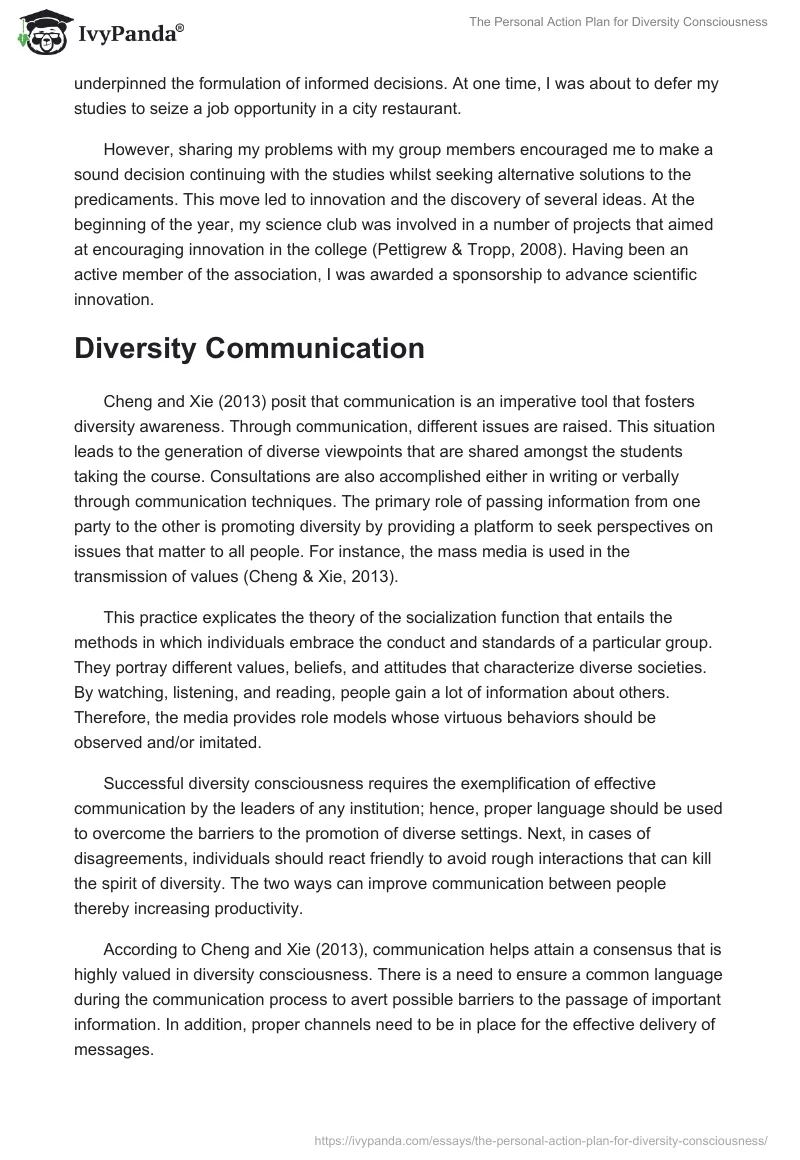 The Personal Action Plan for Diversity Consciousness. Page 3