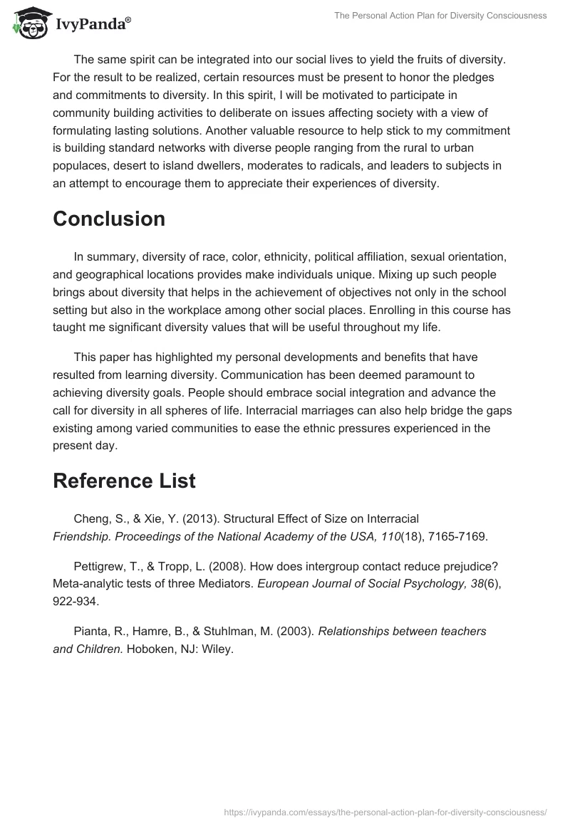 The Personal Action Plan for Diversity Consciousness. Page 5