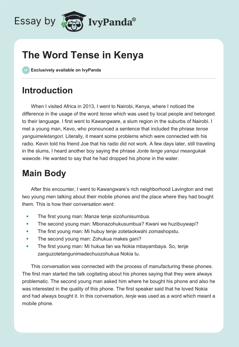 The Word "Tense" in Kenya. Page 1