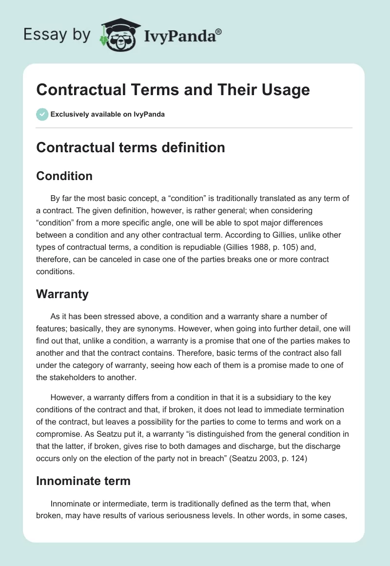 Contractual Terms and Their Usage. Page 1