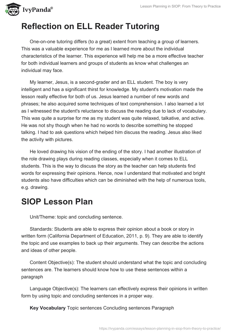Lesson Planning in SIOP: From Theory to Practice. Page 2