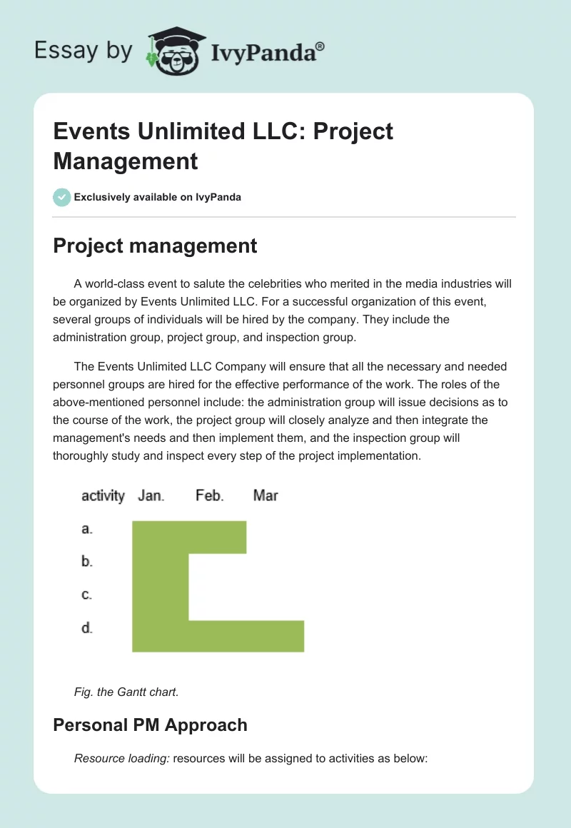Events Unlimited LLC: Project Management. Page 1