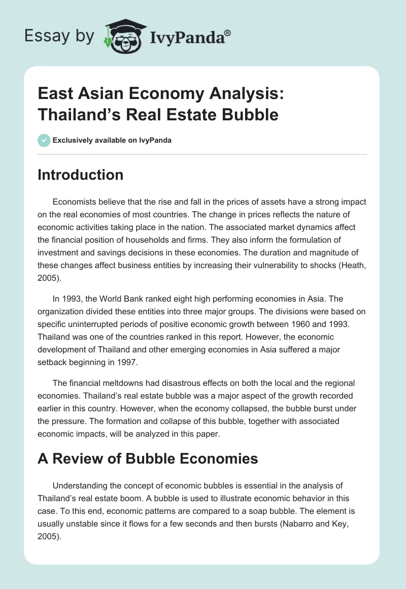 East Asian Economy Analysis: Thailand’s Real Estate Bubble. Page 1