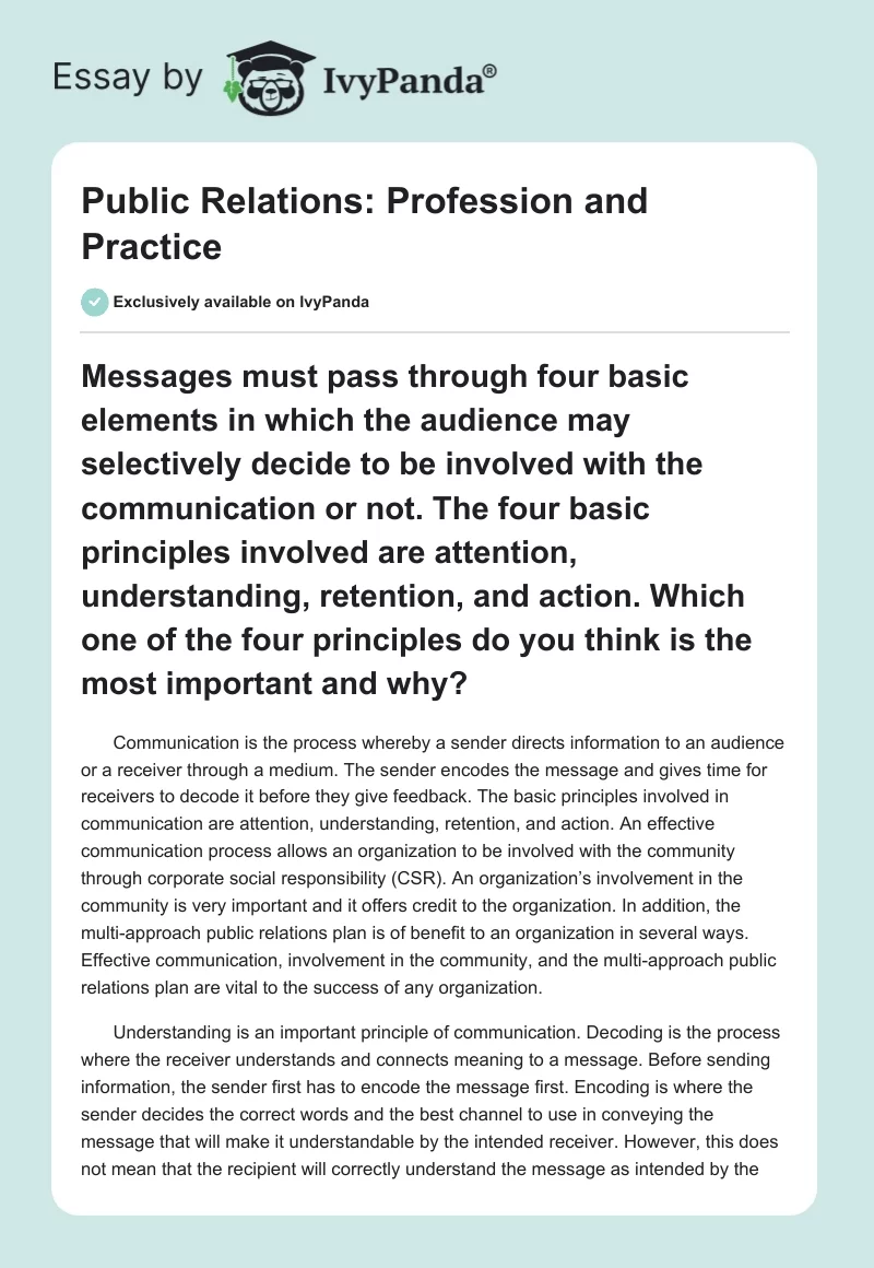 Public Relations: Profession and Practice. Page 1