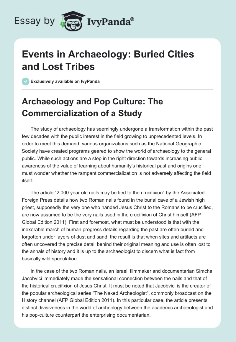 Events in Archaeology: Buried Cities and Lost Tribes. Page 1