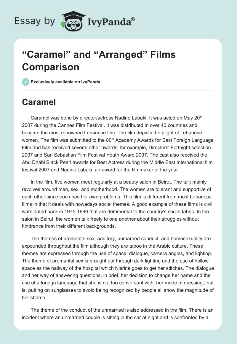 “Caramel” and “Arranged” Films Comparison. Page 1