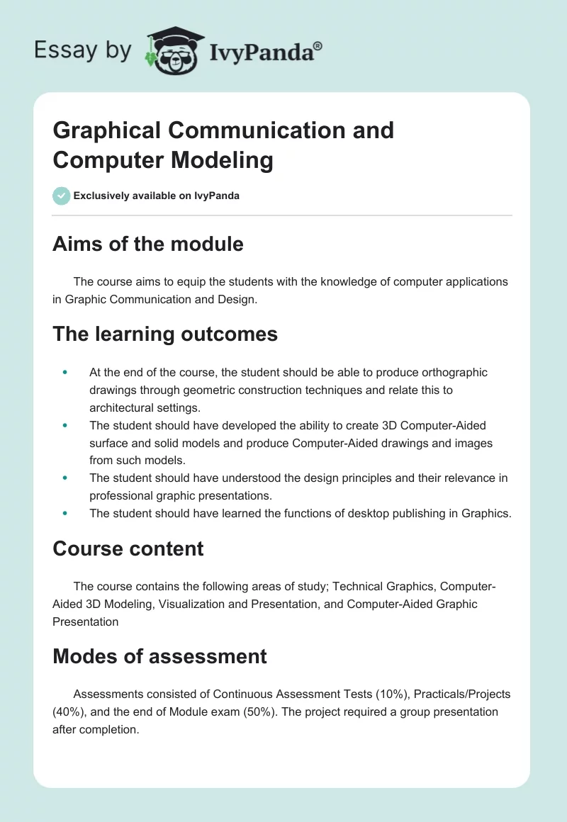 Graphical Communication and Computer Modeling. Page 1