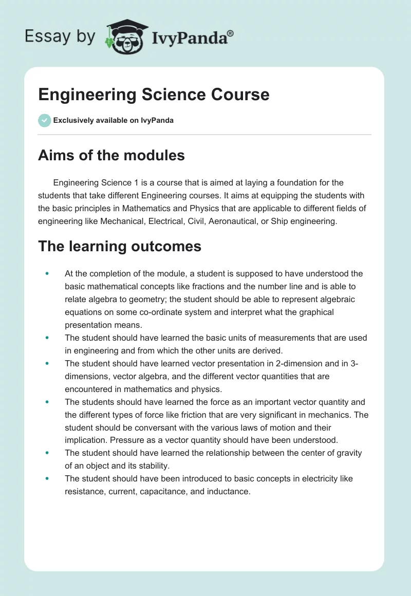 Engineering Science Course. Page 1