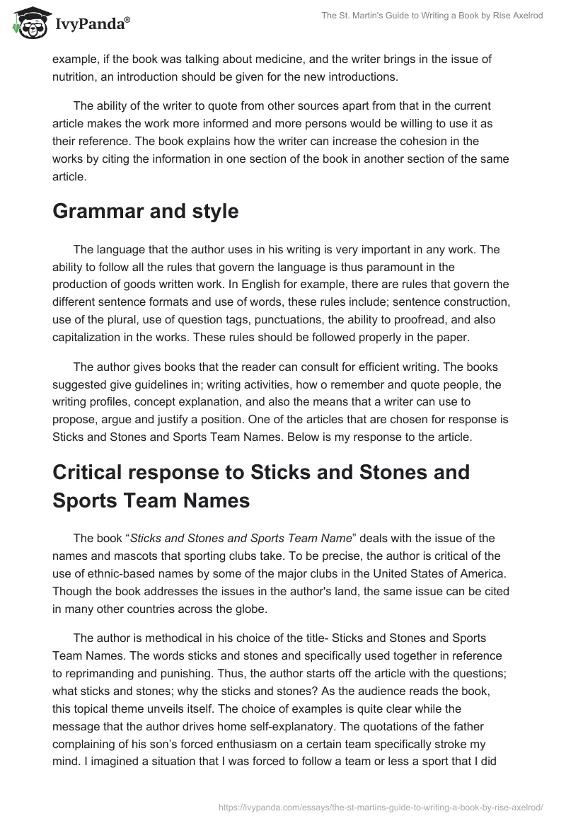 "The St. Martin's Guide to Writing" a Book by Rise Axelrod. Page 2