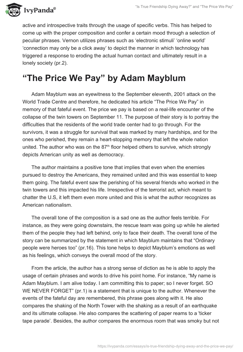 “Is True Friendship Dying Away?” and “The Price We Pay”. Page 2