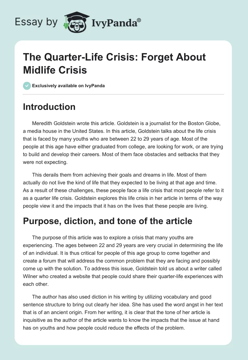 The Quarter-Life Crisis: Forget About Midlife Crisis. Page 1